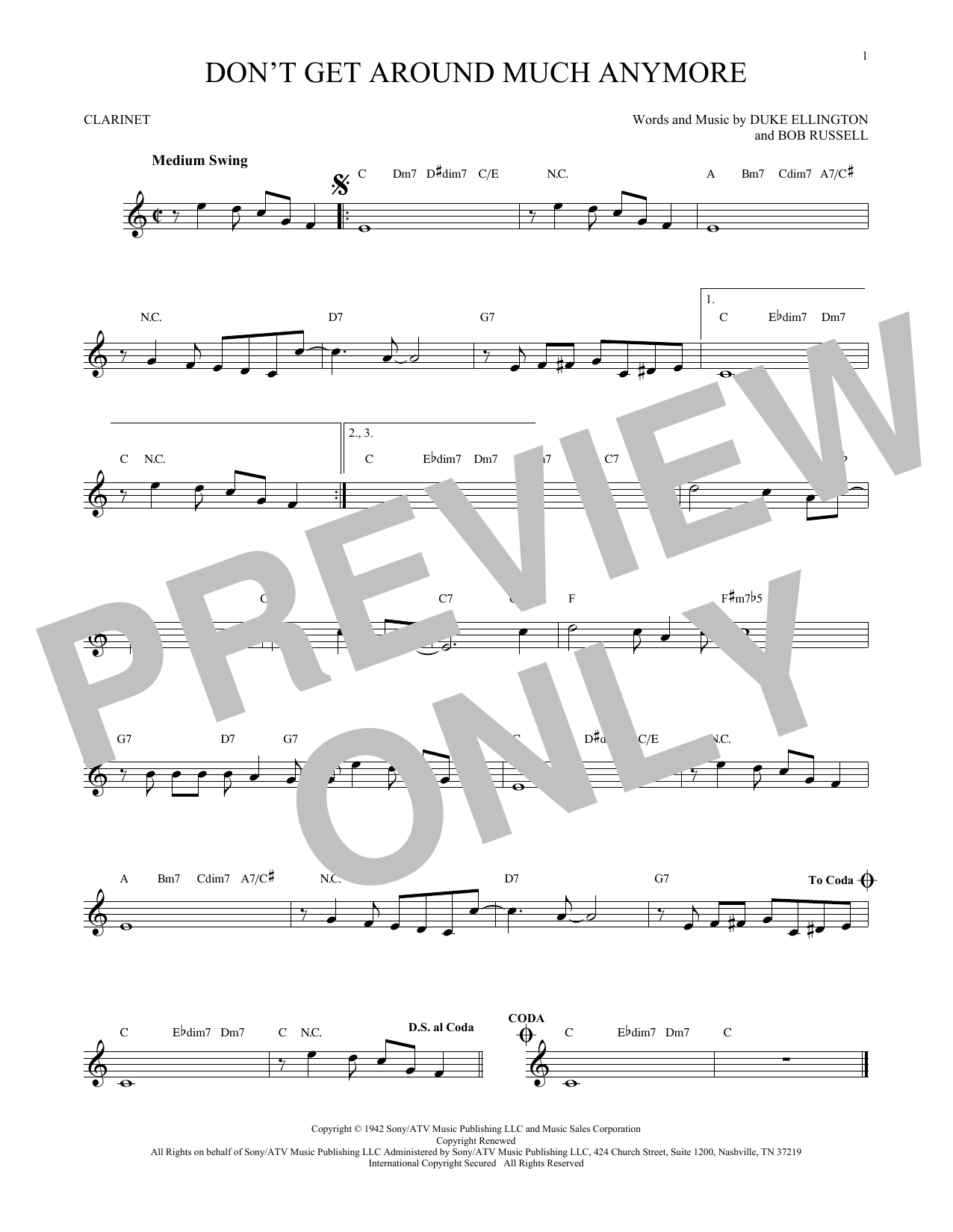 Duke Ellington Don't Get Around Much Anymore sheet music notes and chords. Download Printable PDF.