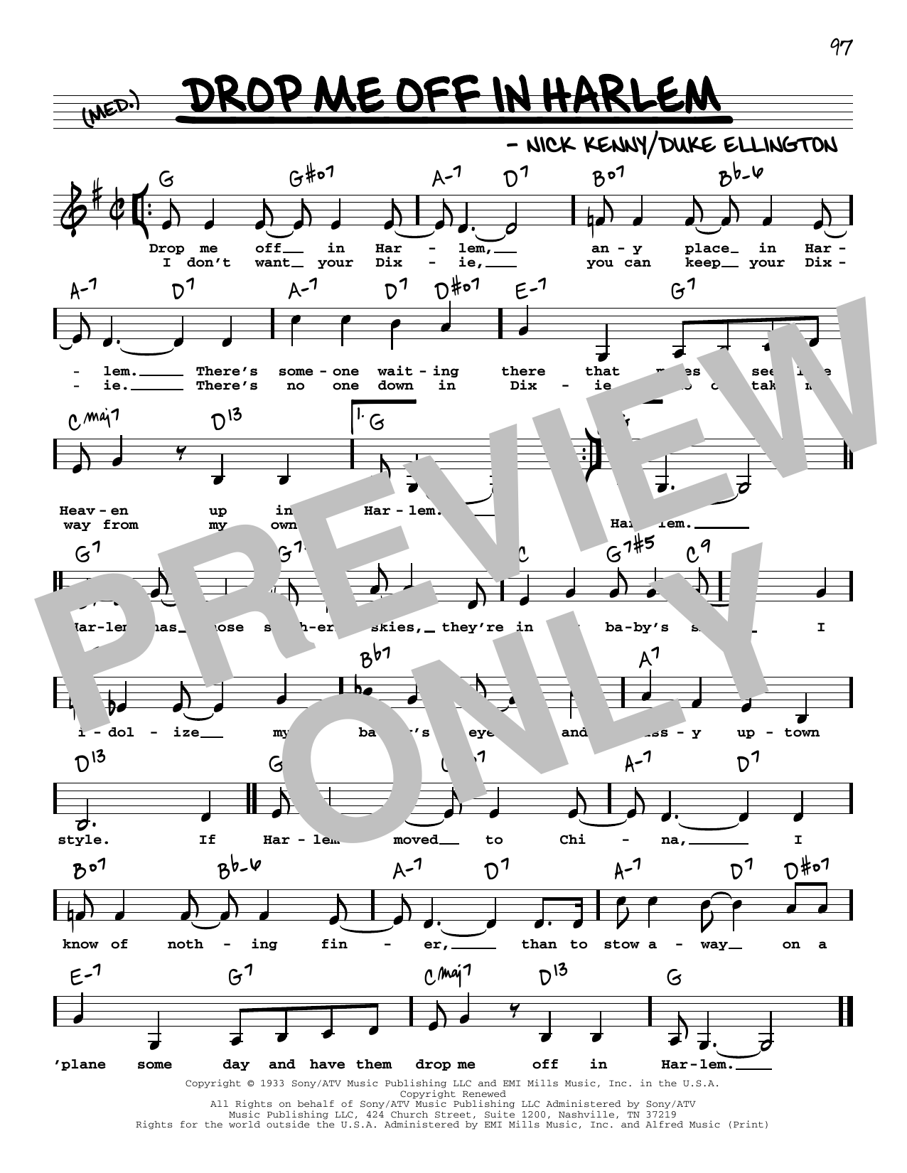 Duke Ellington Drop Me Off In Harlem (Low Voice) sheet music notes and chords arranged for Real Book – Melody, Lyrics & Chords