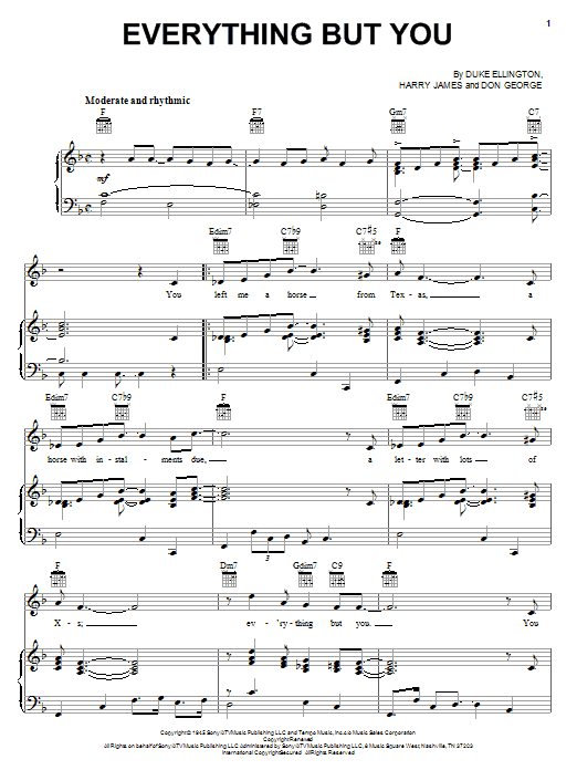 Learn to play Duke Ellington Everything But You sheet music for Real Book – Melody & Chords in minutes. Price: 5.9900$ Duke Ellington Everything But You sheet music notes and chords arranged for Real Book – Melody & Chords