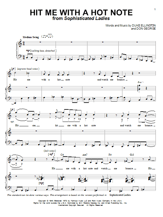 Learn to play Duke Ellington Hit Me With A Hot Note sheet music for Piano & Vocal in minutes. Price: 7.8900$ Duke Ellington Hit Me With A Hot Note sheet music notes and chords arranged for Piano & Vocal