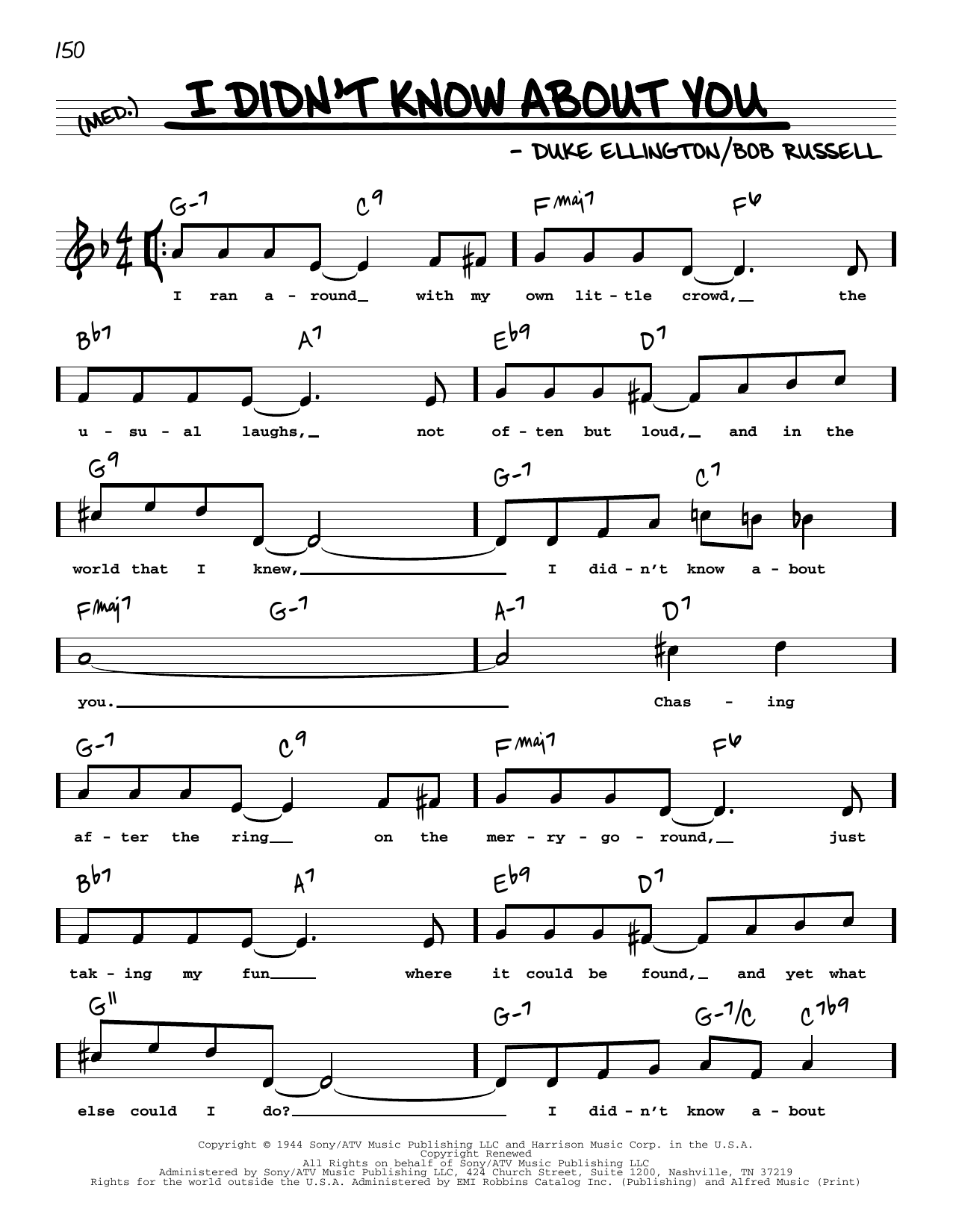 Learn to play Duke Ellington I Didn't Know About You (High Voice) sheet music for Real Book – Melody, Lyrics & Chords in minutes. Price: 5.9900$ Duke Ellington I Didn't Know About You (High Voice) sheet music notes and chords arranged for Real Book – Melody, Lyrics & Chords