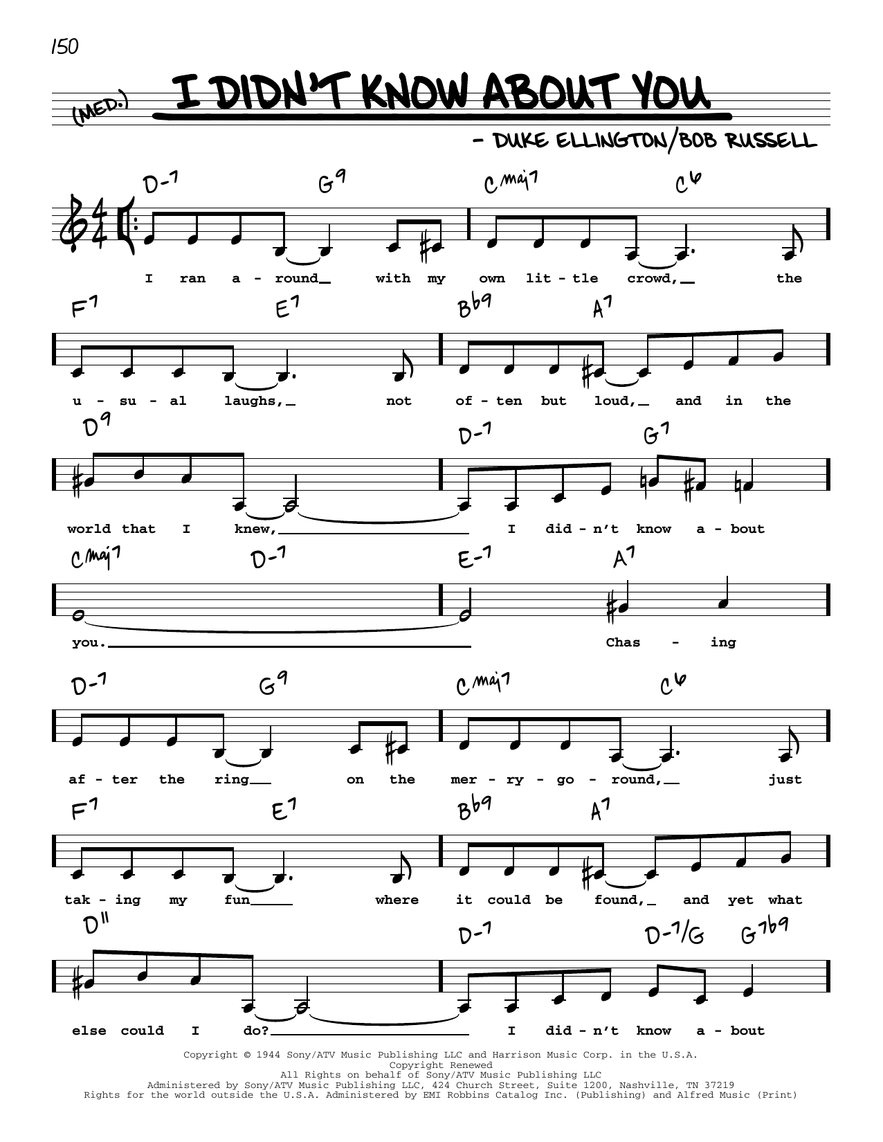 Duke Ellington I Didn't Know About You (Low Voice) sheet music notes and chords. Download Printable PDF.