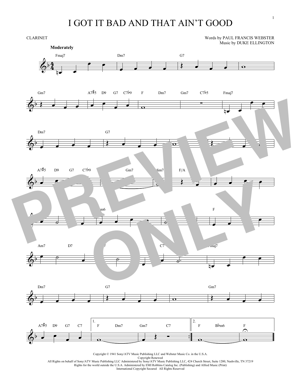 Duke Ellington I Got It Bad And That Ain't Good sheet music notes and chords. Download Printable PDF.