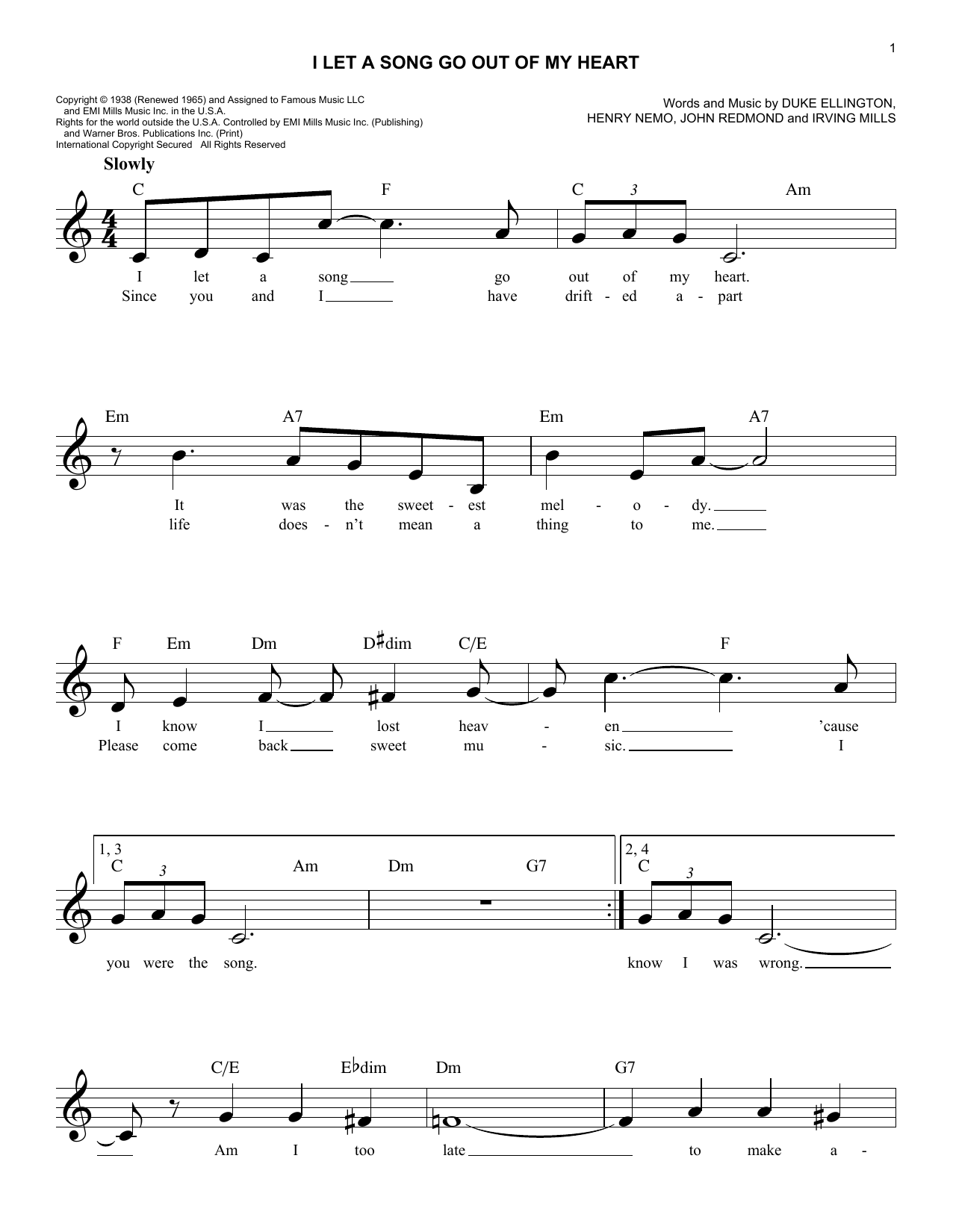 Duke Ellington I Let A Song Go Out Of My Heart sheet music notes and chords. Download Printable PDF.