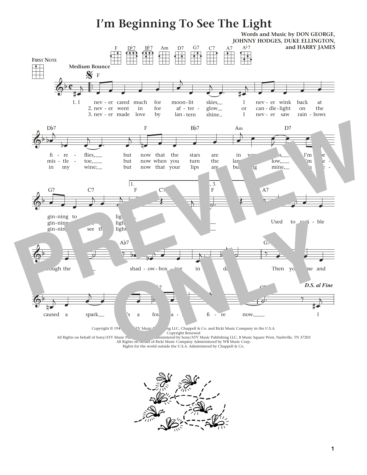 Learn to play Duke Ellington I'm Beginning To See The Light (from The Daily Ukulele) (arr. Liz and Jim Beloff) sheet music for Ukulele in minutes. Price: 5.9900$ Duke Ellington I'm Beginning To See The Light (from The Daily Ukulele) (arr. Liz and Jim Beloff) sheet music notes and chords arranged for Ukulele