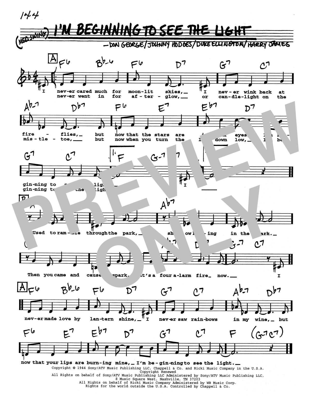 Duke Ellington I'm Beginning To See The Light (Low Voice) sheet music notes and chords. Download Printable PDF.