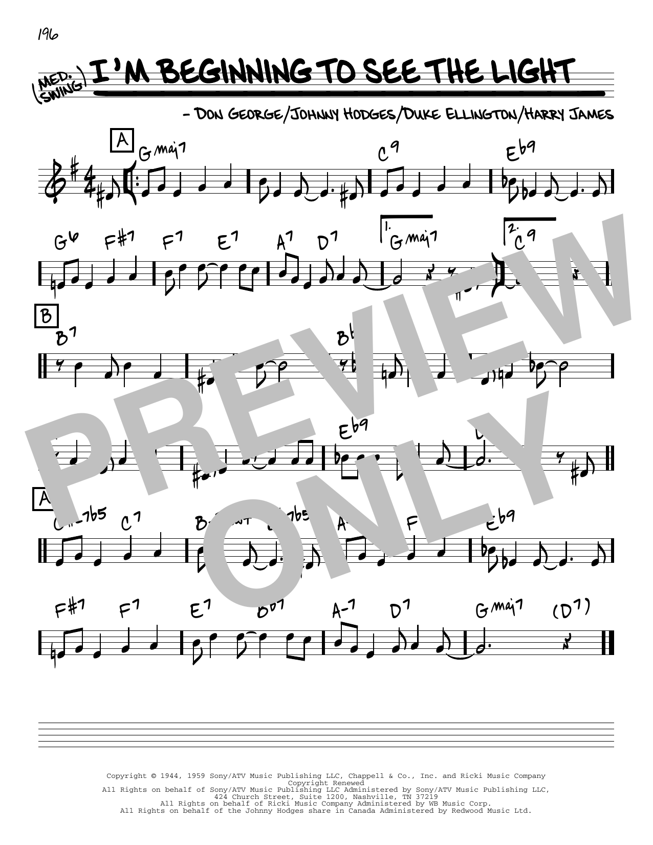 Duke Ellington I'm Beginning To See The Light [Reharmonized version] (from Sophisticated Ladies) (arr. Jack Grassel sheet music notes and chords arranged for Real Book – Melody & Chords