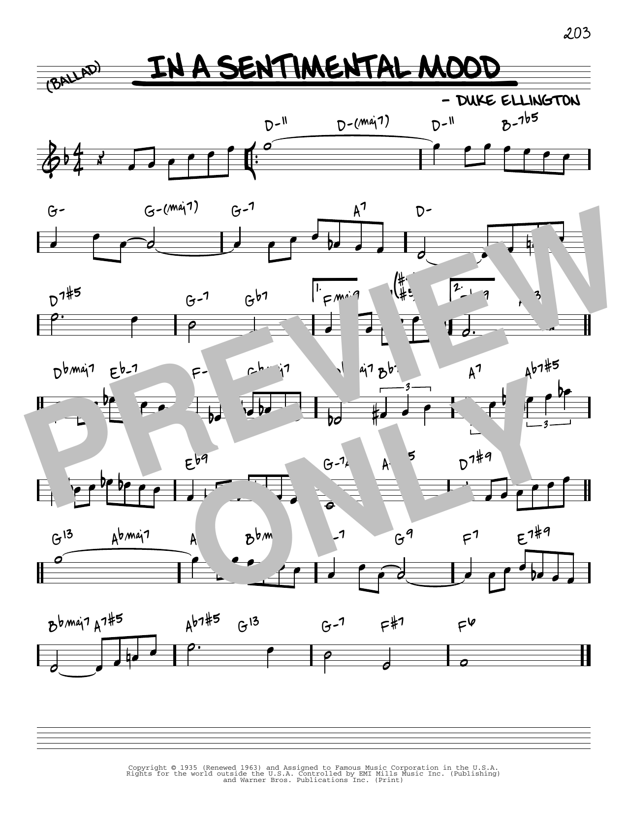 Duke Ellington In A Sentimental Mood [Reharmonized version] (arr. Jack Grassel) sheet music notes and chords arranged for Real Book – Melody & Chords