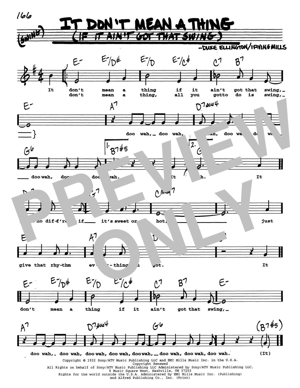 Duke Ellington It Don't Mean A Thing (If It Ain't Got That Swing) (Low Voice) sheet music notes and chords. Download Printable PDF.