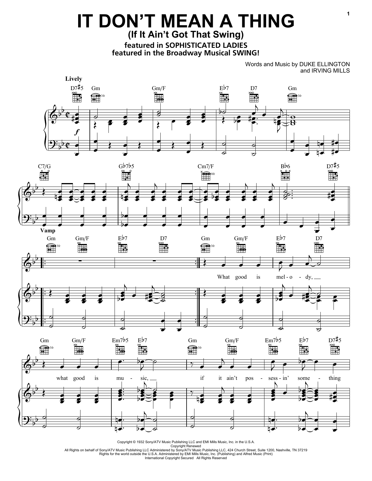 Duke Ellington It Don't Mean A Thing (If It Ain't Got That Swing) sheet music notes and chords. Download Printable PDF.