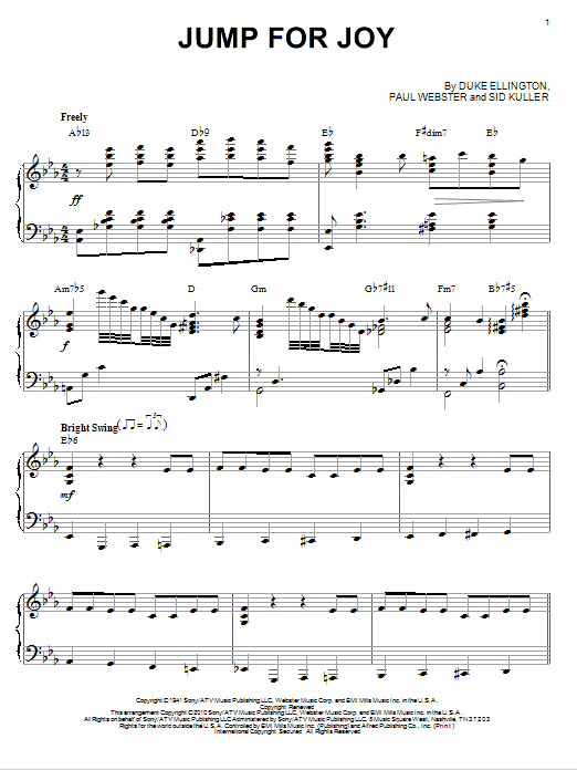 Learn to play Duke Ellington Jump For Joy (arr. Brent Edstrom) sheet music for Piano Solo in minutes. Price: 7.8900$ Duke Ellington Jump For Joy (arr. Brent Edstrom) sheet music notes and chords arranged for Piano Solo