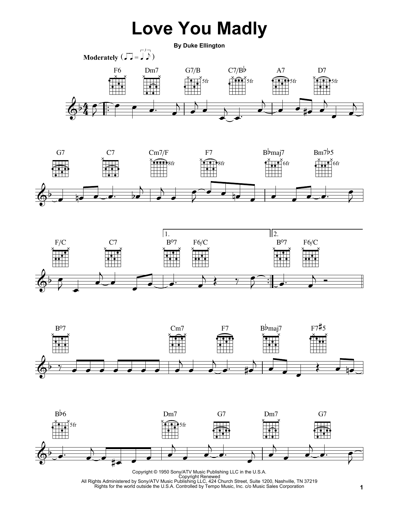 Duke Ellington Love You Madly sheet music notes and chords. Download Printable PDF.