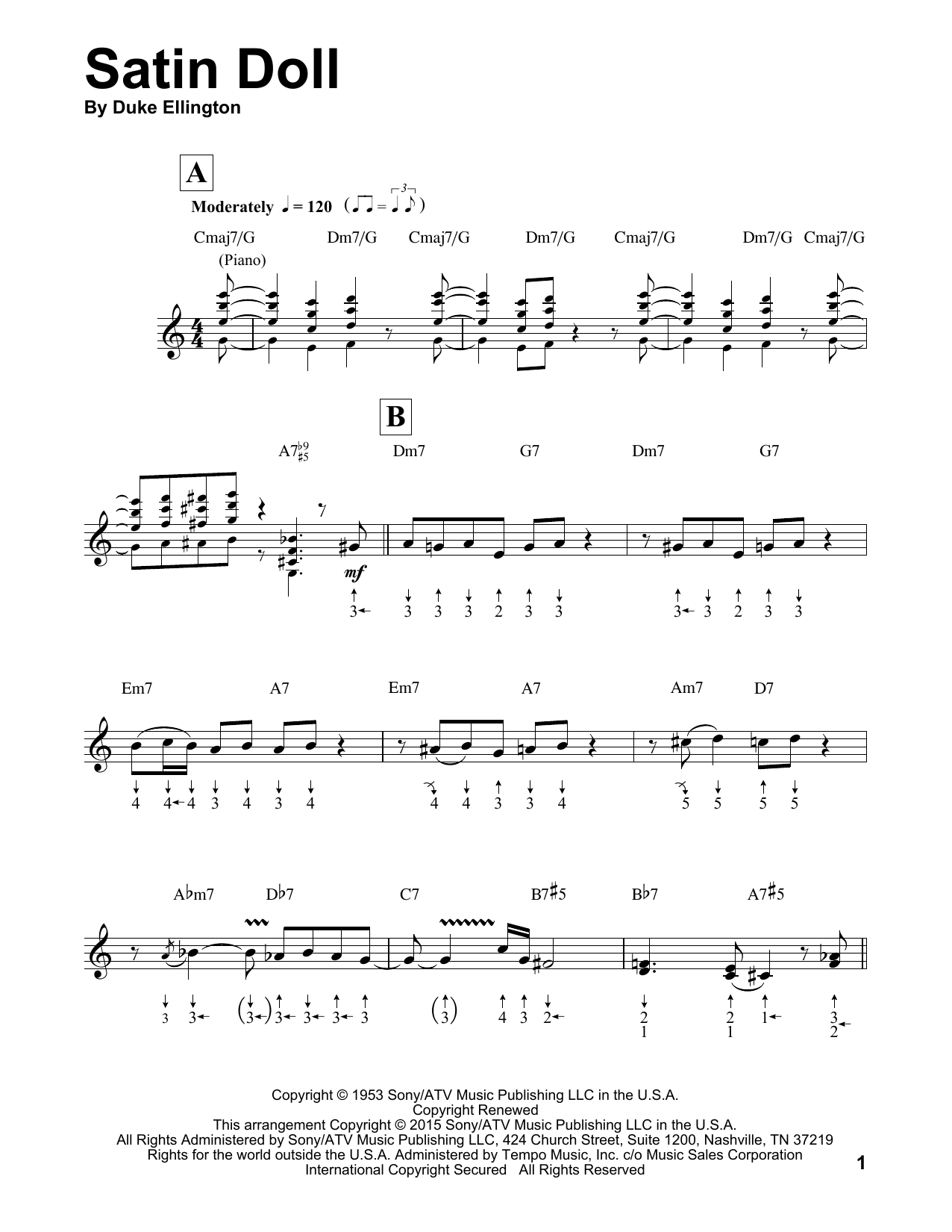 Duke Ellington Satin Doll (arr. Will Galison) sheet music notes and chords. Download Printable PDF.