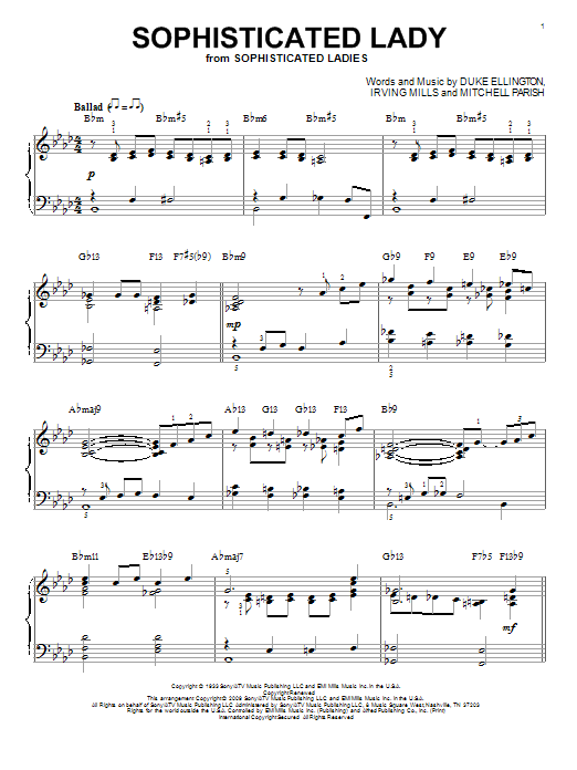Learn to play Duke Ellington Sophisticated Lady (arr. Brent Edstrom) sheet music for Piano Solo in minutes. Price: 7.8900$ Duke Ellington Sophisticated Lady (arr. Brent Edstrom) sheet music notes and chords arranged for Piano Solo
