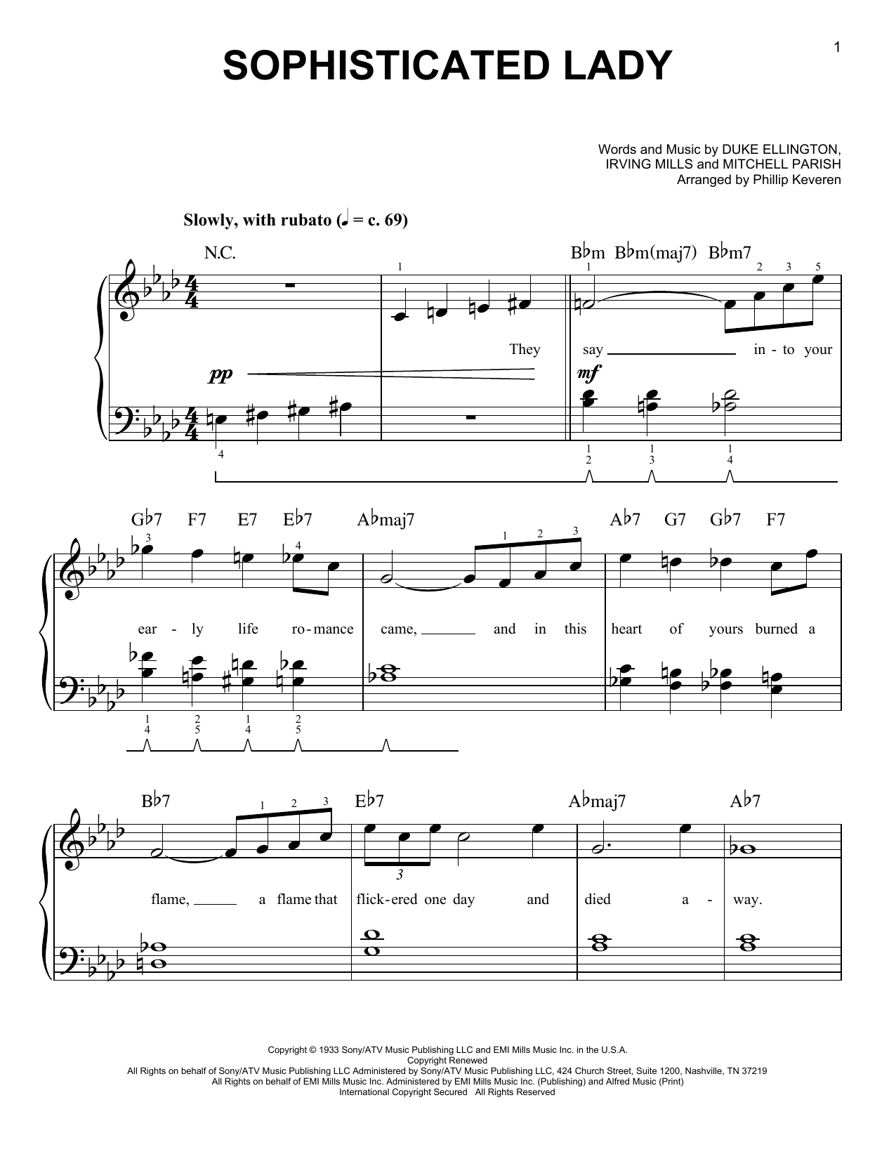 Duke Ellington Sophisticated Lady (arr. Phillip Keveren) sheet music notes and chords. Download Printable PDF.