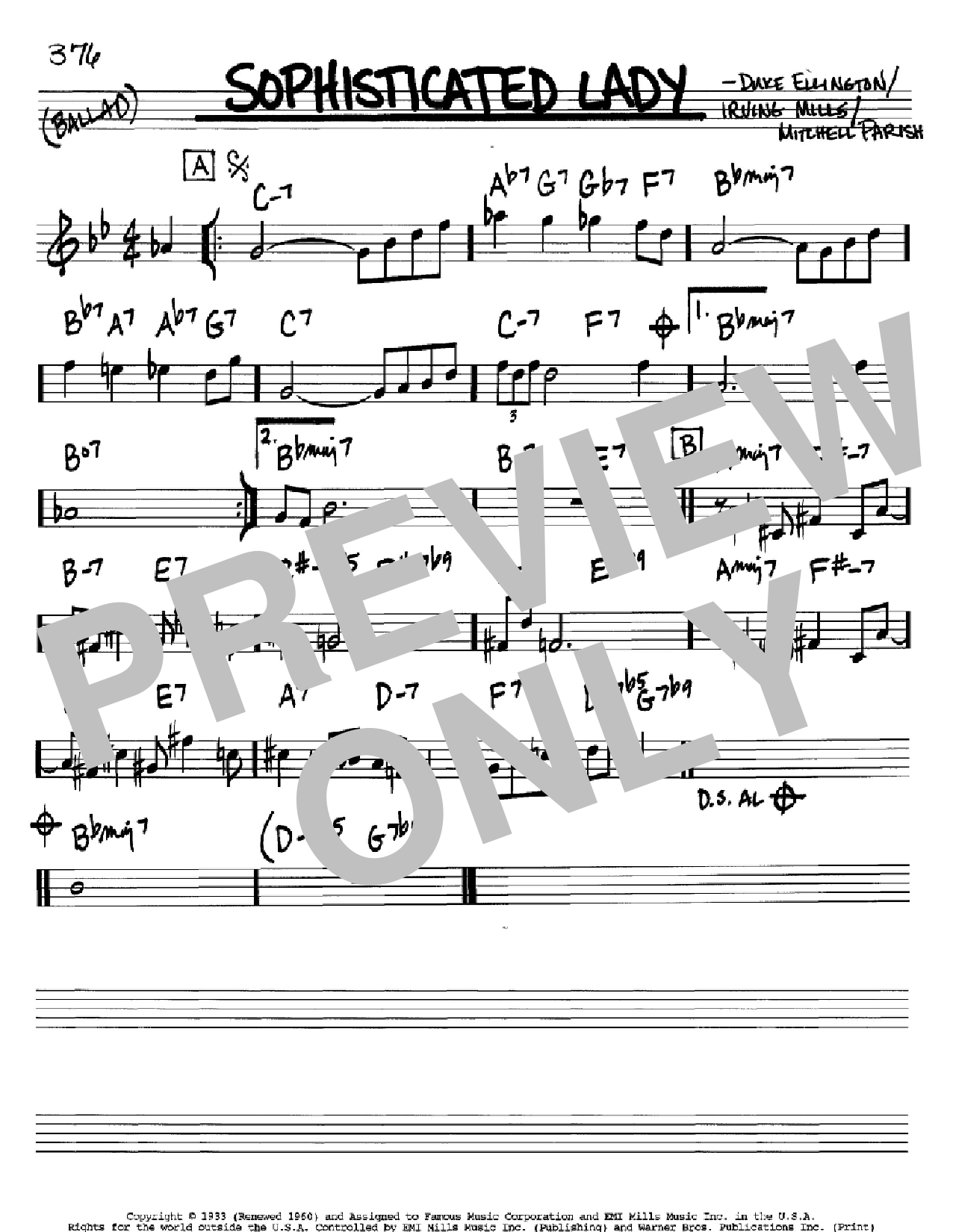 Duke Ellington Sophisticated Lady sheet music notes and chords. Download Printable PDF.