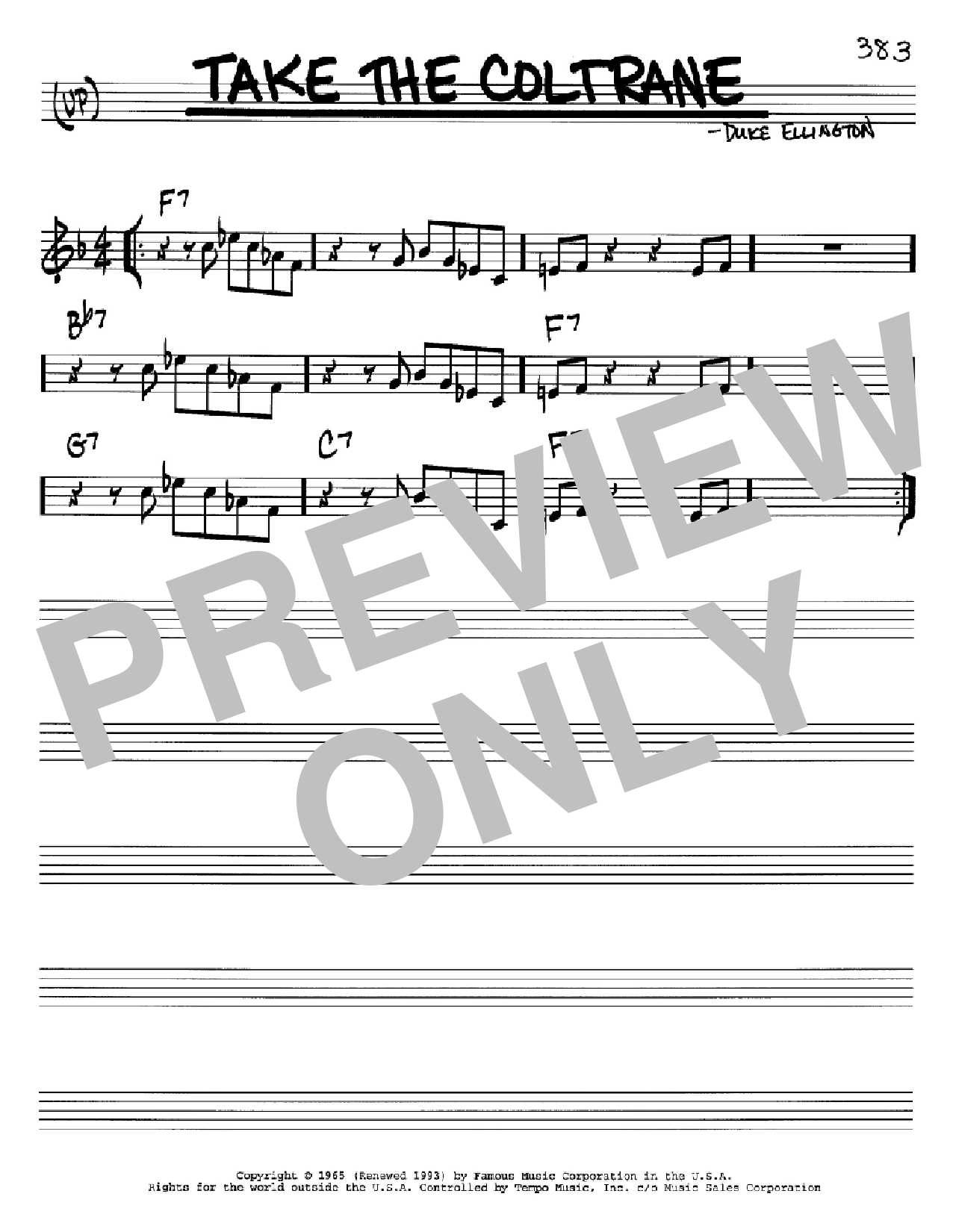 Learn to play Duke Ellington Take The Coltrane sheet music for Real Book – Melody & Chords – Bass Clef Instruments in minutes. Price: 5.9900$ Duke Ellington Take The Coltrane sheet music notes and chords arranged for Real Book – Melody & Chords – Bass Clef Instruments