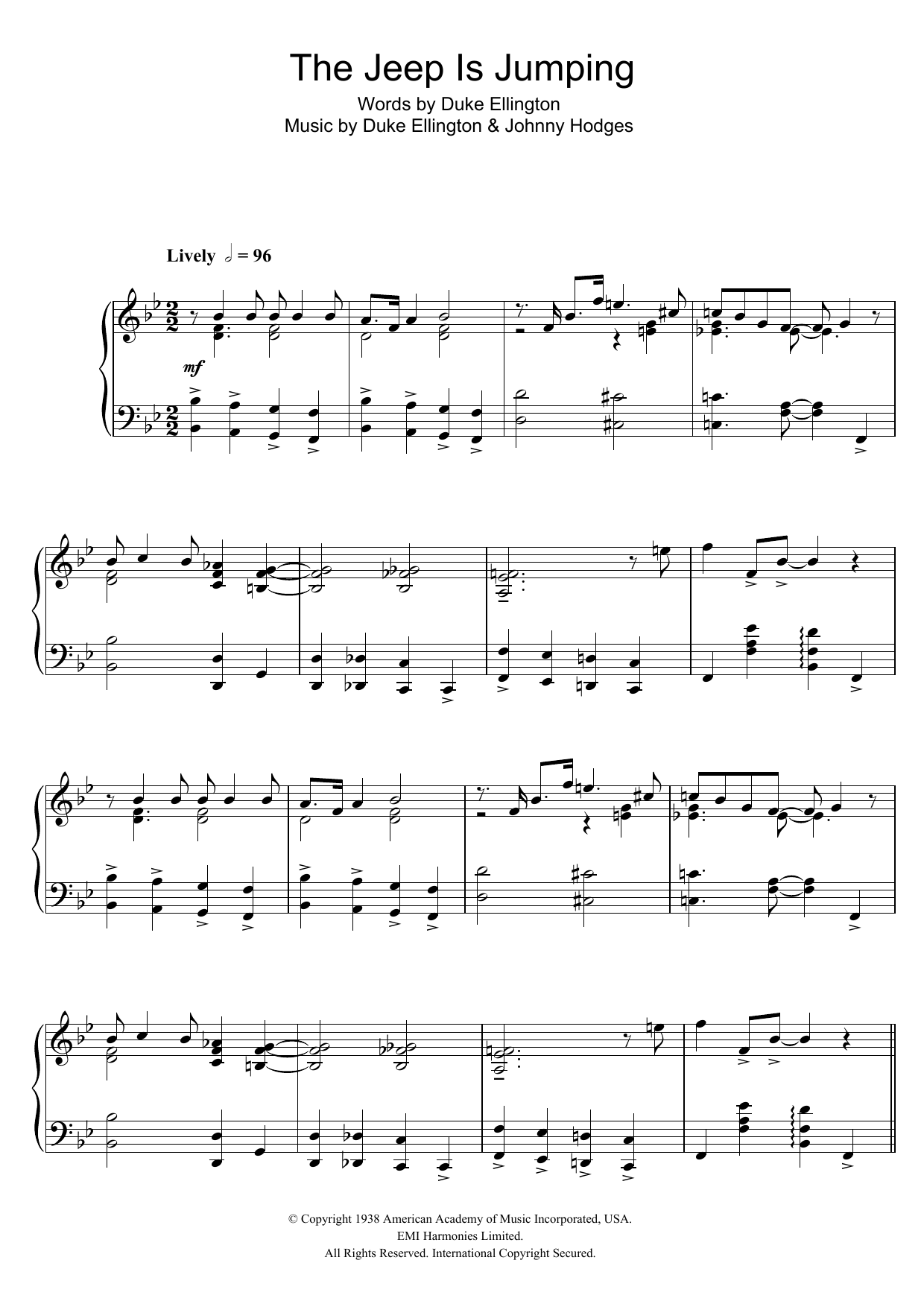Learn to play Duke Ellington The Jeep Is Jumping sheet music for Piano Solo in minutes. Price: 7.8900$ Duke Ellington The Jeep Is Jumping sheet music notes and chords arranged for Piano Solo