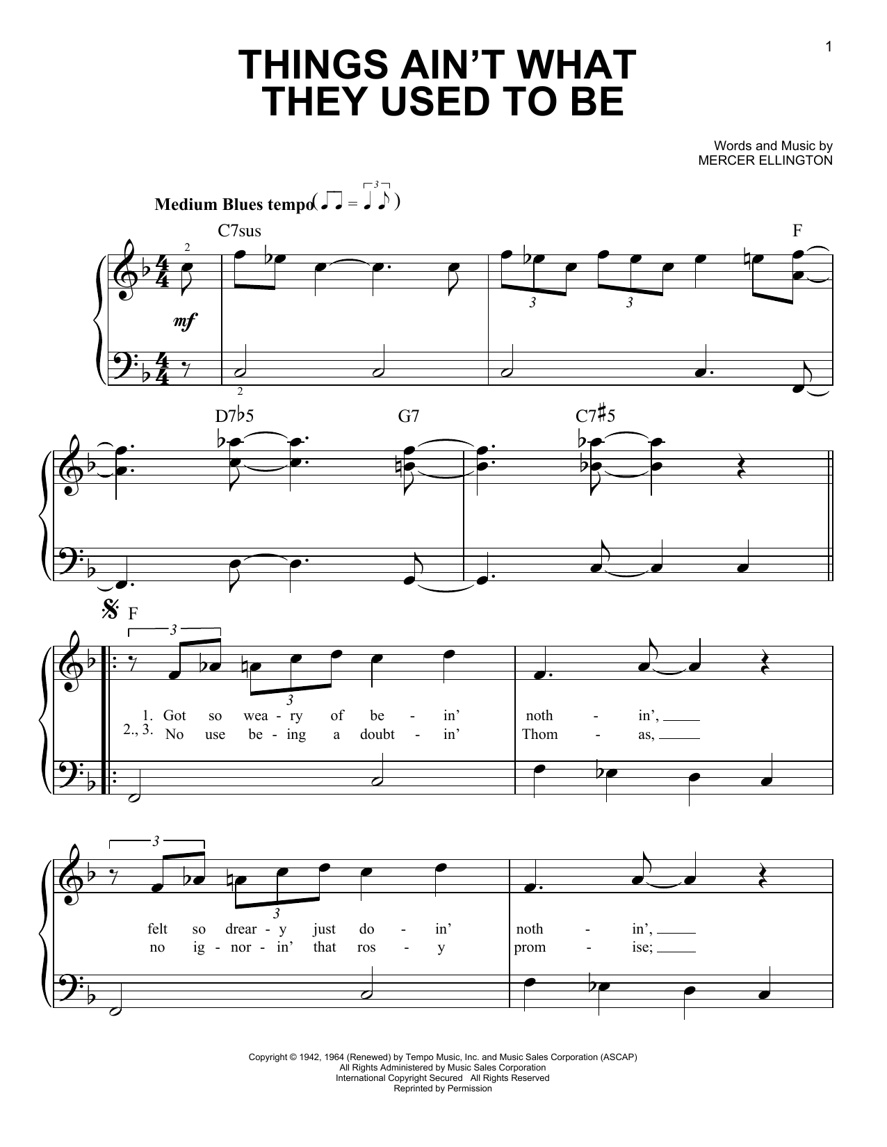 Duke Ellington Things Ain't What They Used To Be sheet music notes and chords. Download Printable PDF.