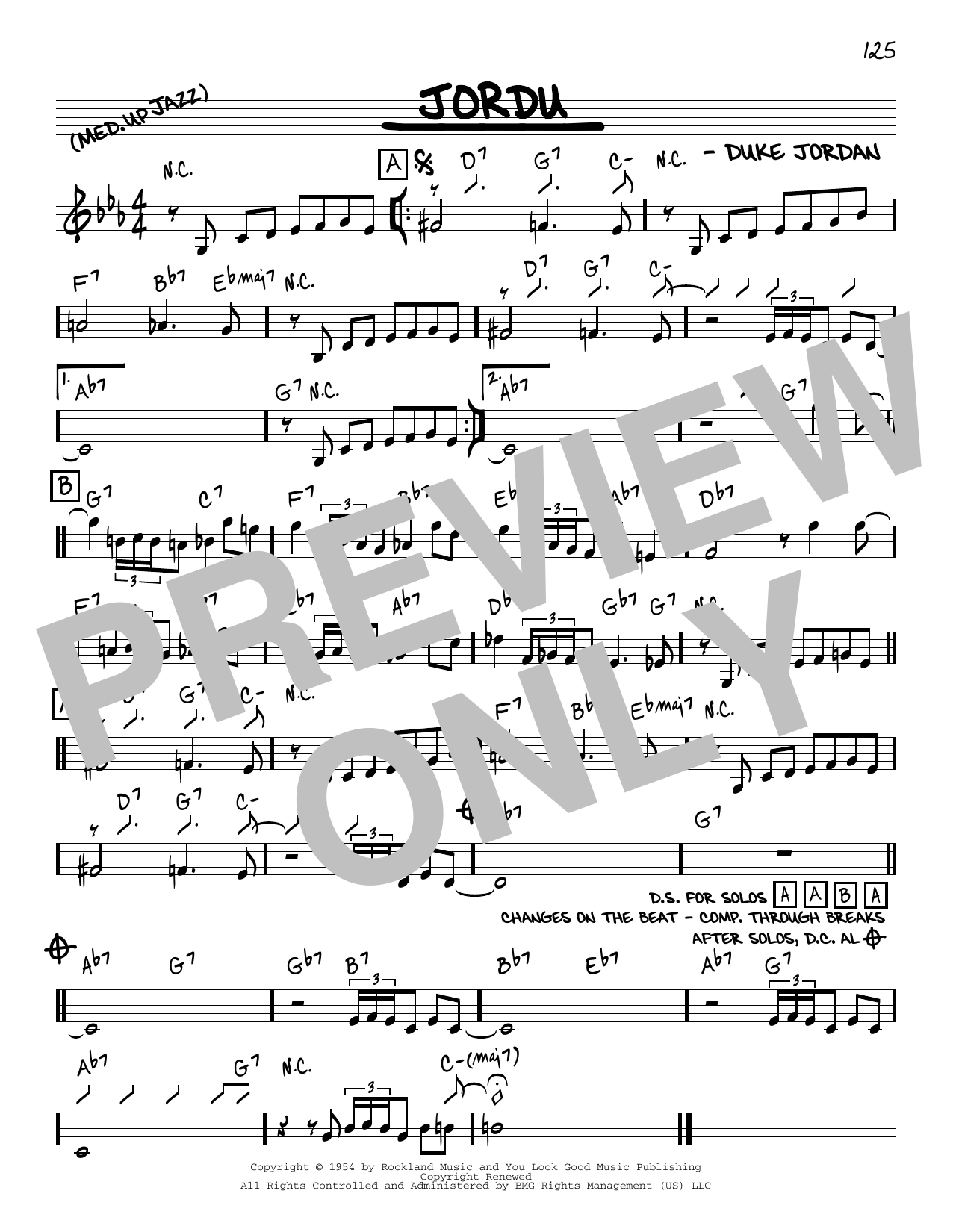 Duke Jordan Jordu sheet music notes and chords. Download Printable PDF.