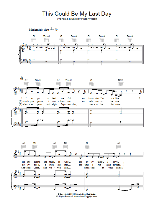 Learn to play Duke Special This Could Be My Last Day sheet music for Piano, Vocal & Guitar Chords in minutes. Price: 7.8900$ Duke Special This Could Be My Last Day sheet music notes and chords arranged for Piano, Vocal & Guitar Chords