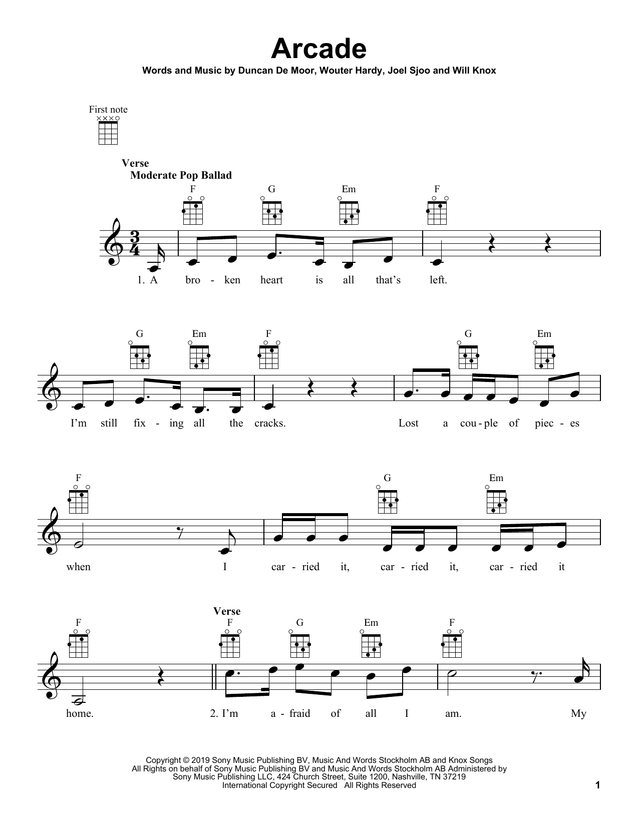 Duncan Laurence Arcade sheet music notes and chords. Download Printable PDF.