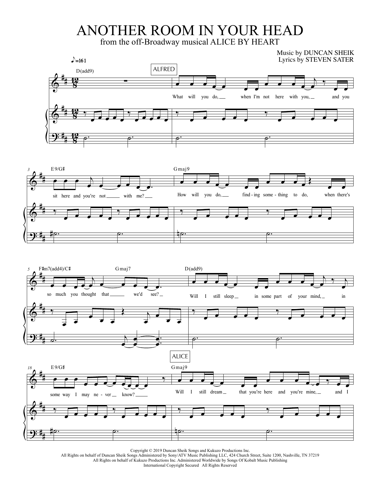 Duncan Sheik and Steven Sater Another Room In Your Head (from Alice By Heart) sheet music notes and chords. Download Printable PDF.