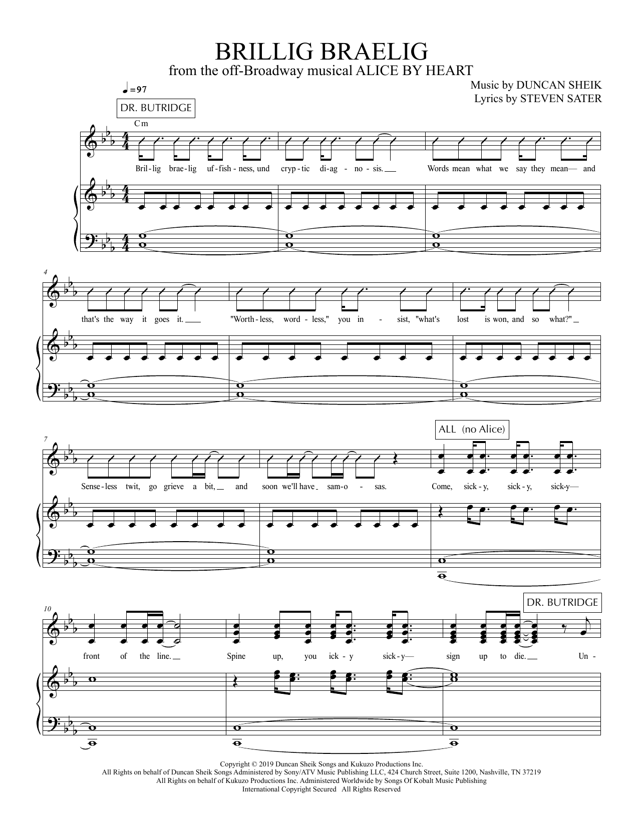 Duncan Sheik and Steven Sater Brillig Braelig (from Alice By Heart) sheet music notes and chords. Download Printable PDF.