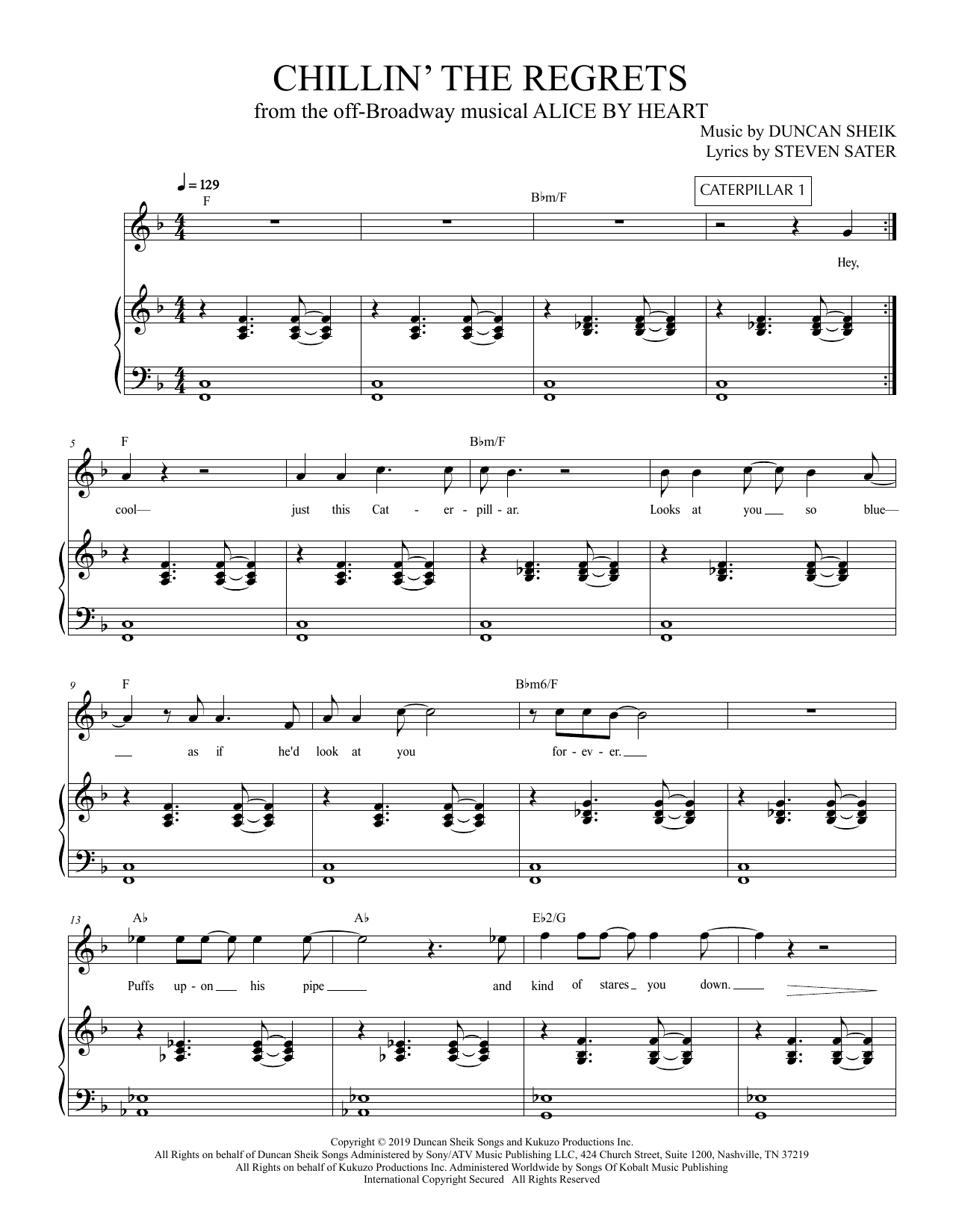 Duncan Sheik and Steven Sater Chillin' The Regrets (from Alice By Heart) sheet music notes and chords. Download Printable PDF.