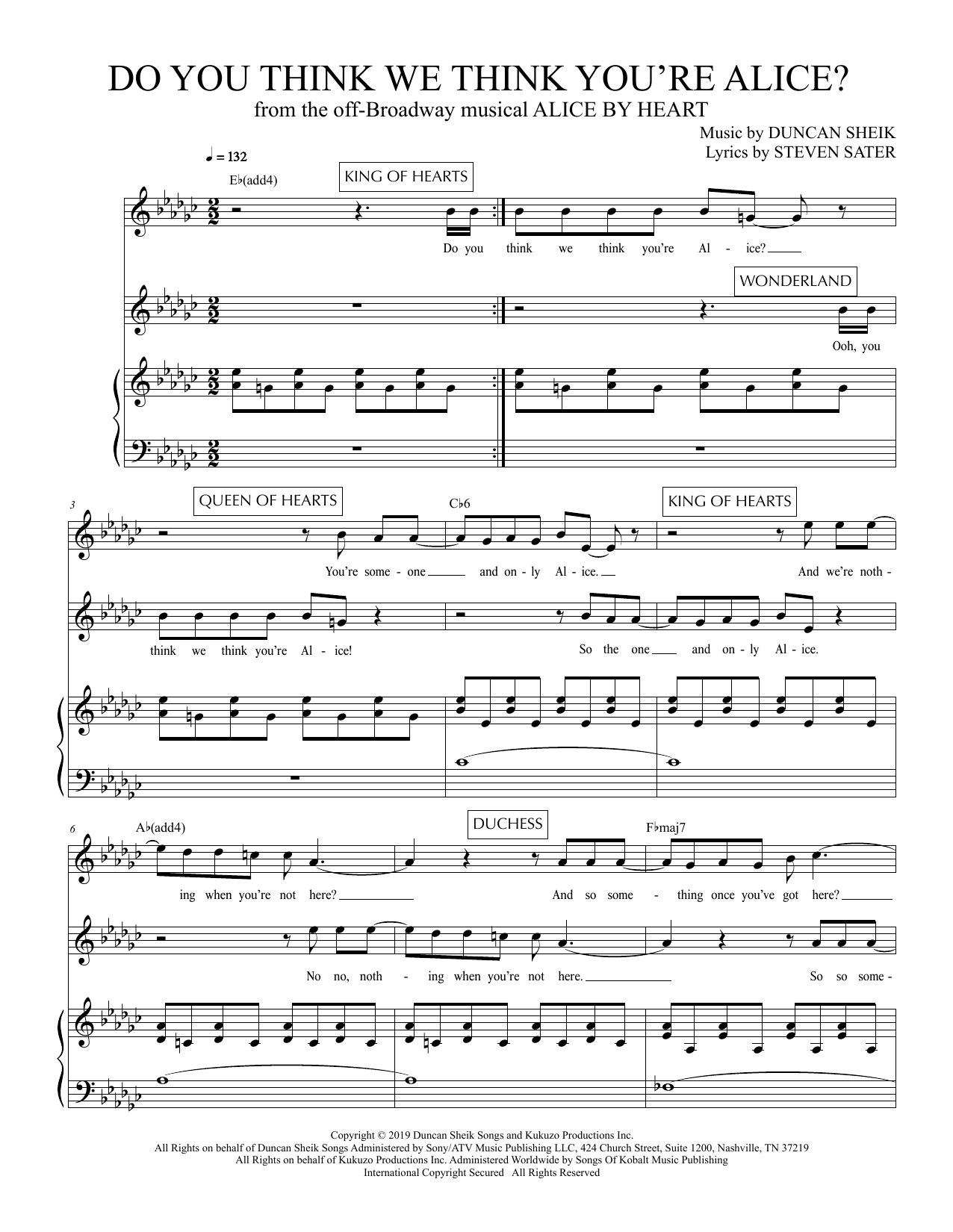 Duncan Sheik and Steven Sater Do You Think We Think You're Alice? (from Alice By Heart) sheet music notes and chords. Download Printable PDF.