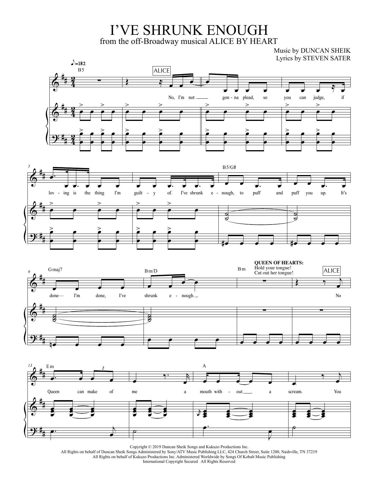 Duncan Sheik and Steven Sater I've Shrunk Enough (from Alice By Heart) sheet music notes and chords. Download Printable PDF.