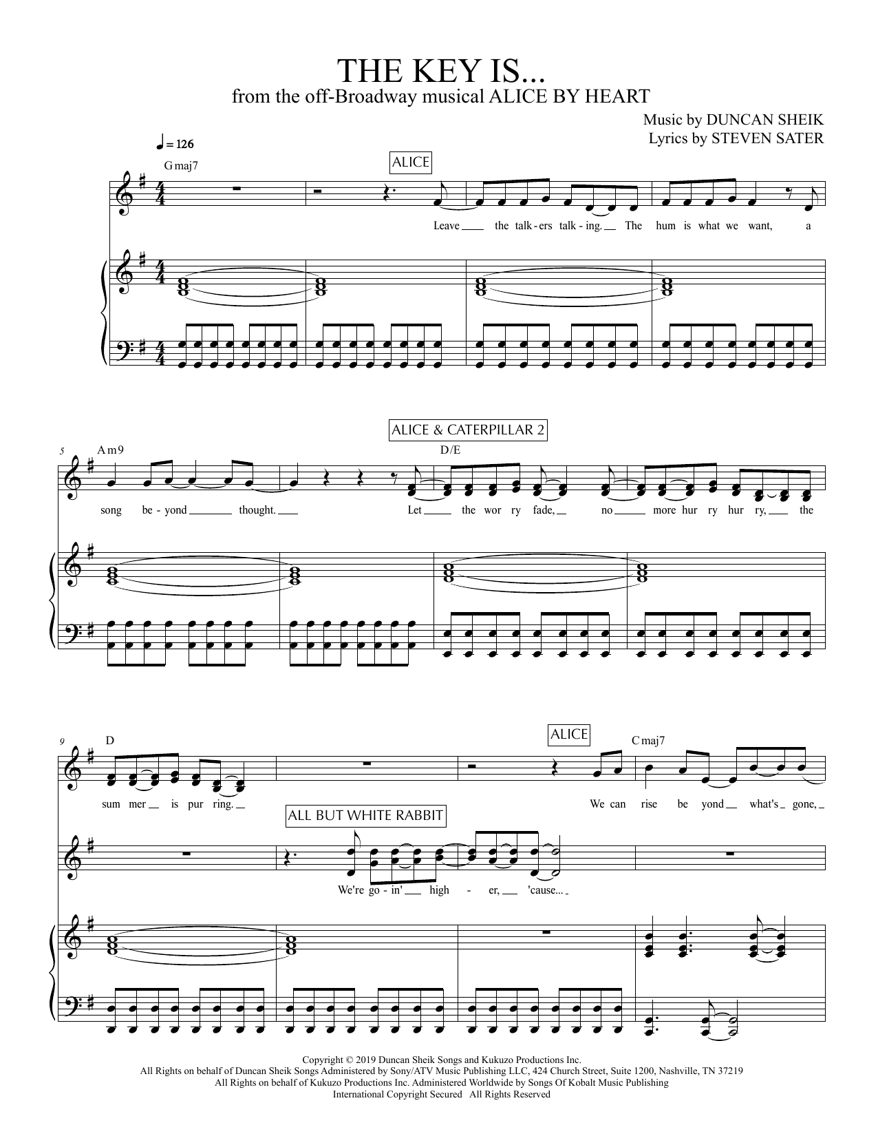 Duncan Sheik and Steven Sater The Key Is (from Alice By Heart) sheet music notes and chords. Download Printable PDF.