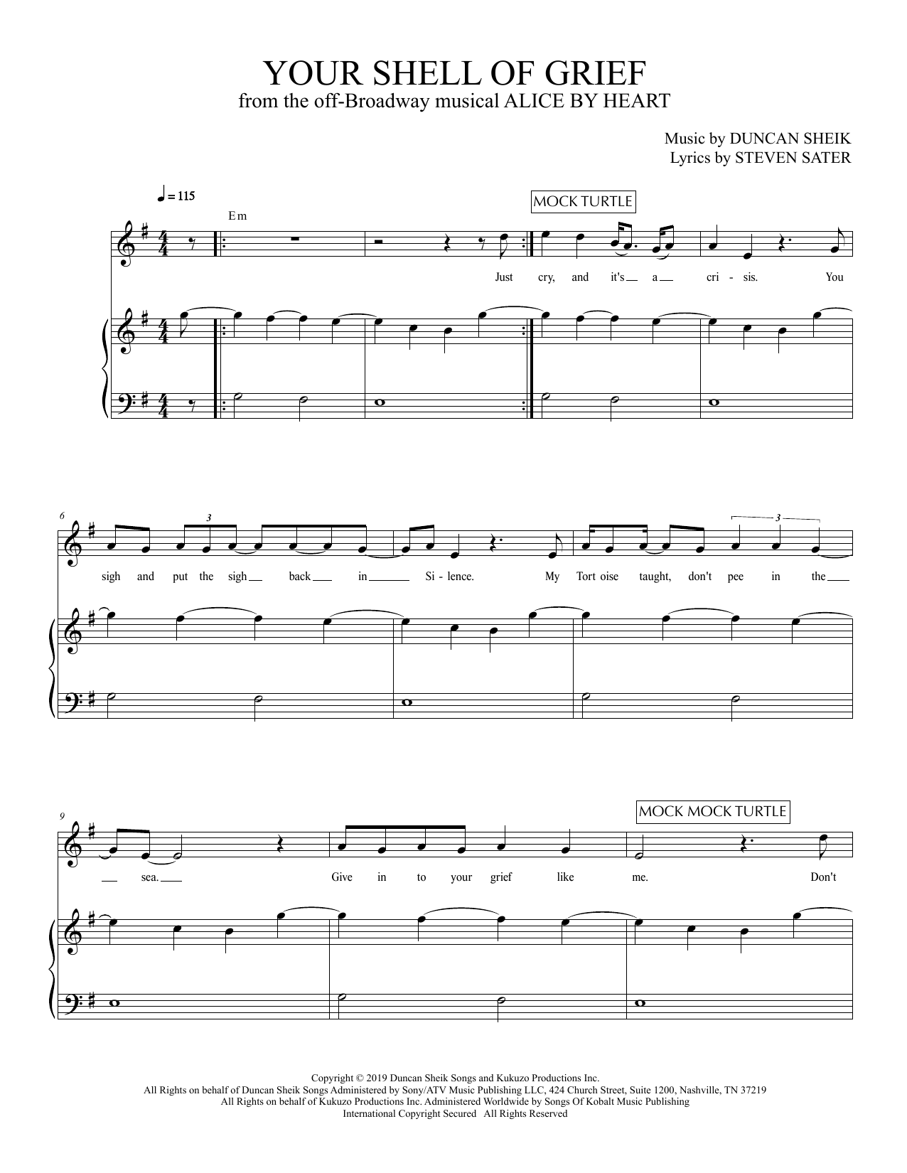 Duncan Sheik and Steven Sater Your Shell Of Grief (from Alice By Heart) sheet music notes and chords. Download Printable PDF.