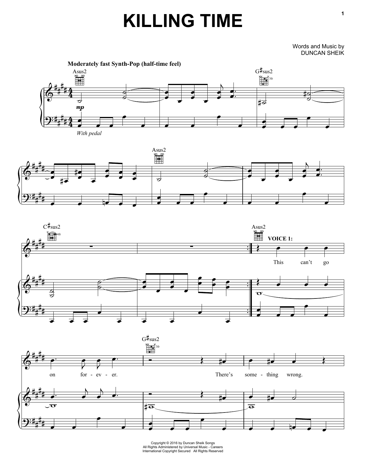 Learn to play Duncan Sheik Killing Time sheet music for Piano, Vocal & Guitar Chords (Right-Hand Melody) in minutes. Price: 7.8900$ Duncan Sheik Killing Time sheet music notes and chords arranged for Piano, Vocal & Guitar Chords (Right-Hand Melody)