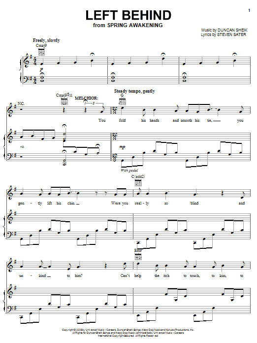 Duncan Sheik Left Behind sheet music notes and chords. Download Printable PDF.