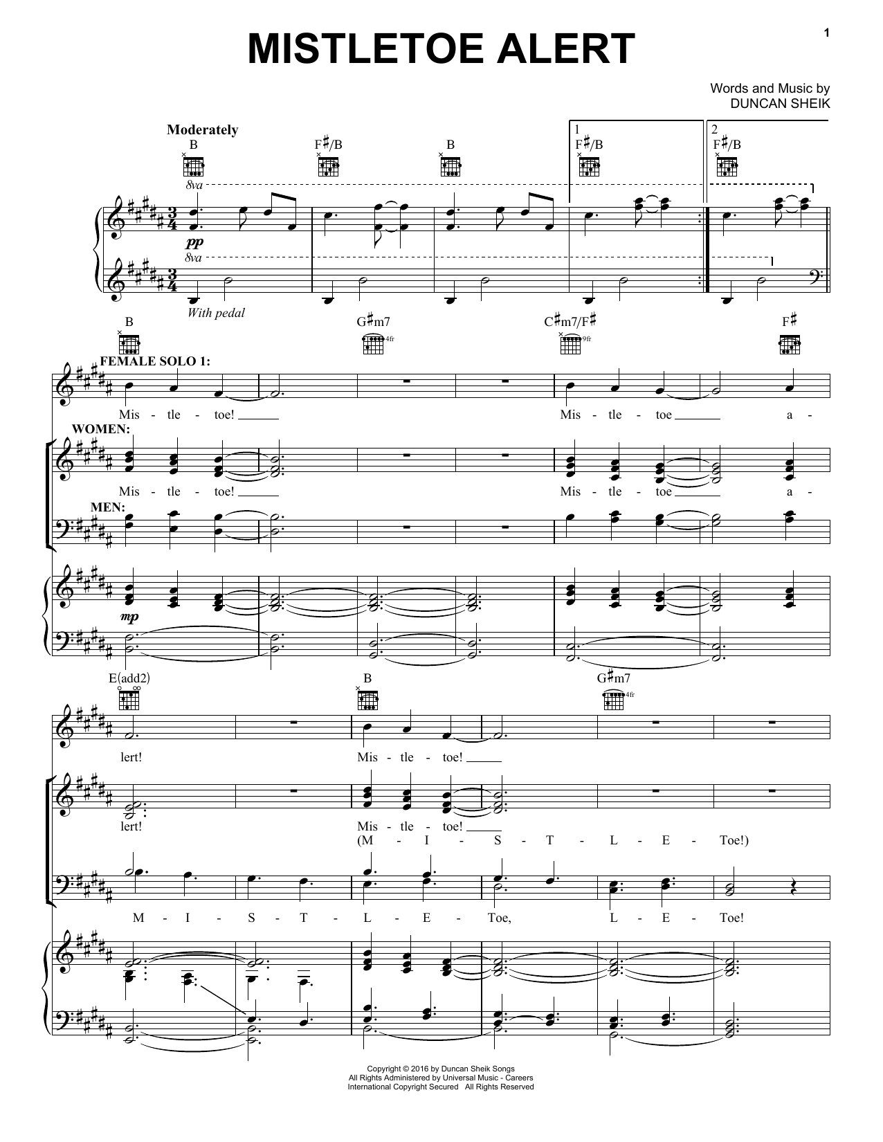 Learn to play Duncan Sheik Mistletoe Alert sheet music for Piano, Vocal & Guitar Chords (Right-Hand Melody) in minutes. Price: 7.8900$ Duncan Sheik Mistletoe Alert sheet music notes and chords arranged for Piano, Vocal & Guitar Chords (Right-Hand Melody)