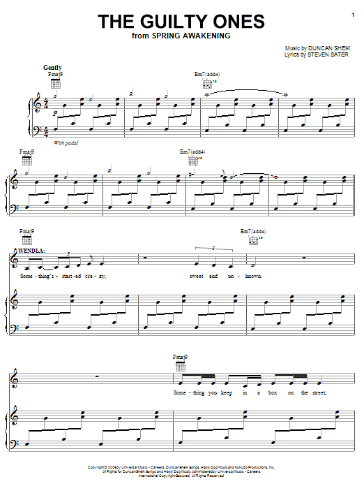 Learn to play Duncan Sheik The Guilty Ones sheet music for Piano, Vocal & Guitar Chords (Right-Hand Melody) in minutes. Price: 7.8900$ Duncan Sheik The Guilty Ones sheet music notes and chords arranged for Piano, Vocal & Guitar Chords (Right-Hand Melody)