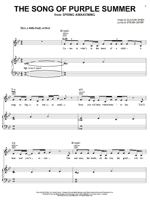 Duncan Sheik The Song Of Purple Summer sheet music notes and chords. Download Printable PDF.