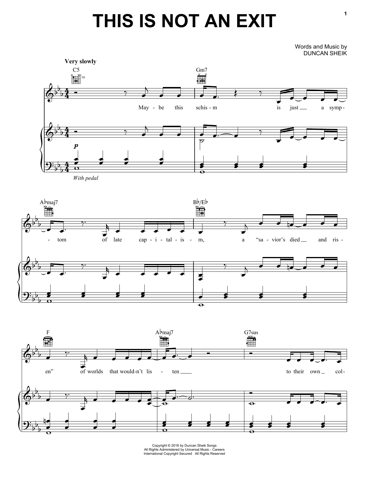 Duncan Sheik This Is Not An Exit sheet music notes and chords. Download Printable PDF.