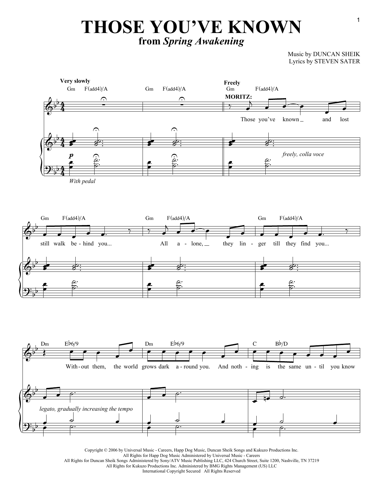 Duncan Sheik Those You've Known sheet music notes and chords arranged for Piano & Vocal