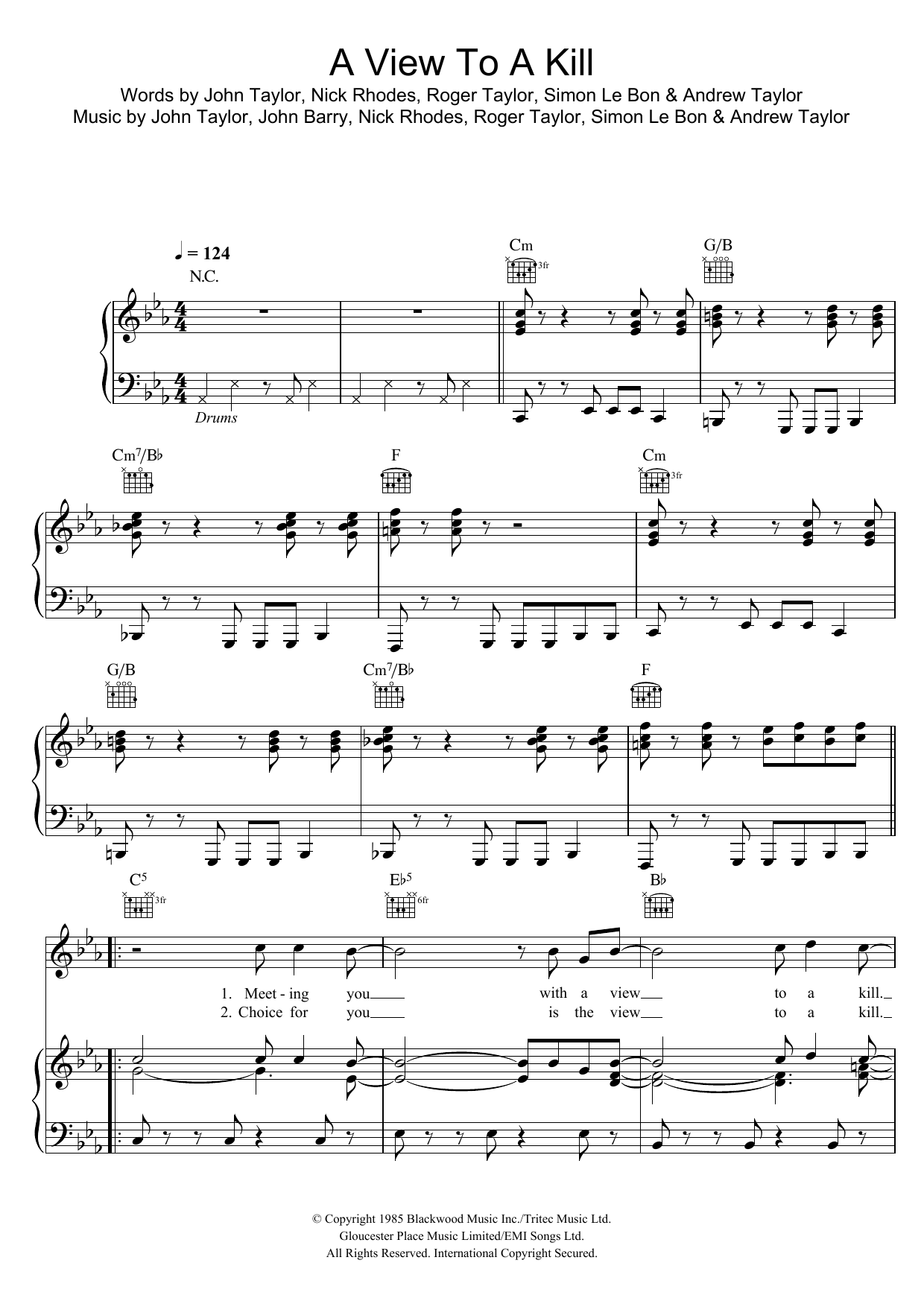 Learn to play Duran Duran A View To A Kill sheet music for Piano, Vocal & Guitar Chords in minutes. Price: 7.8900$ Duran Duran A View To A Kill sheet music notes and chords arranged for Piano, Vocal & Guitar Chords