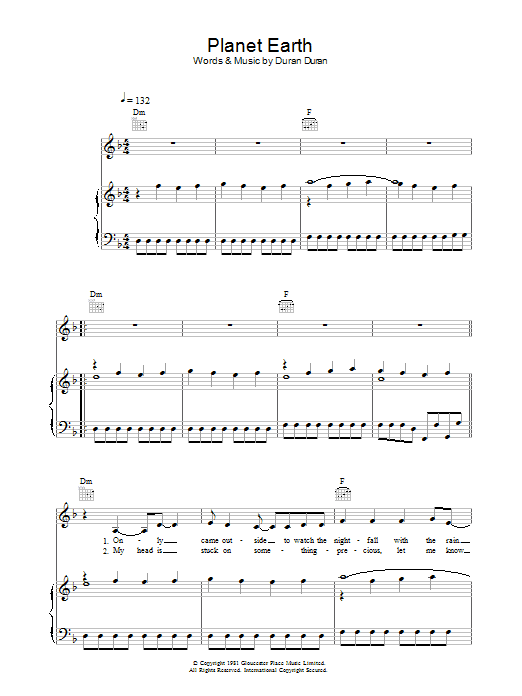 Duran Duran Planet Earth sheet music notes and chords. Download Printable PDF.