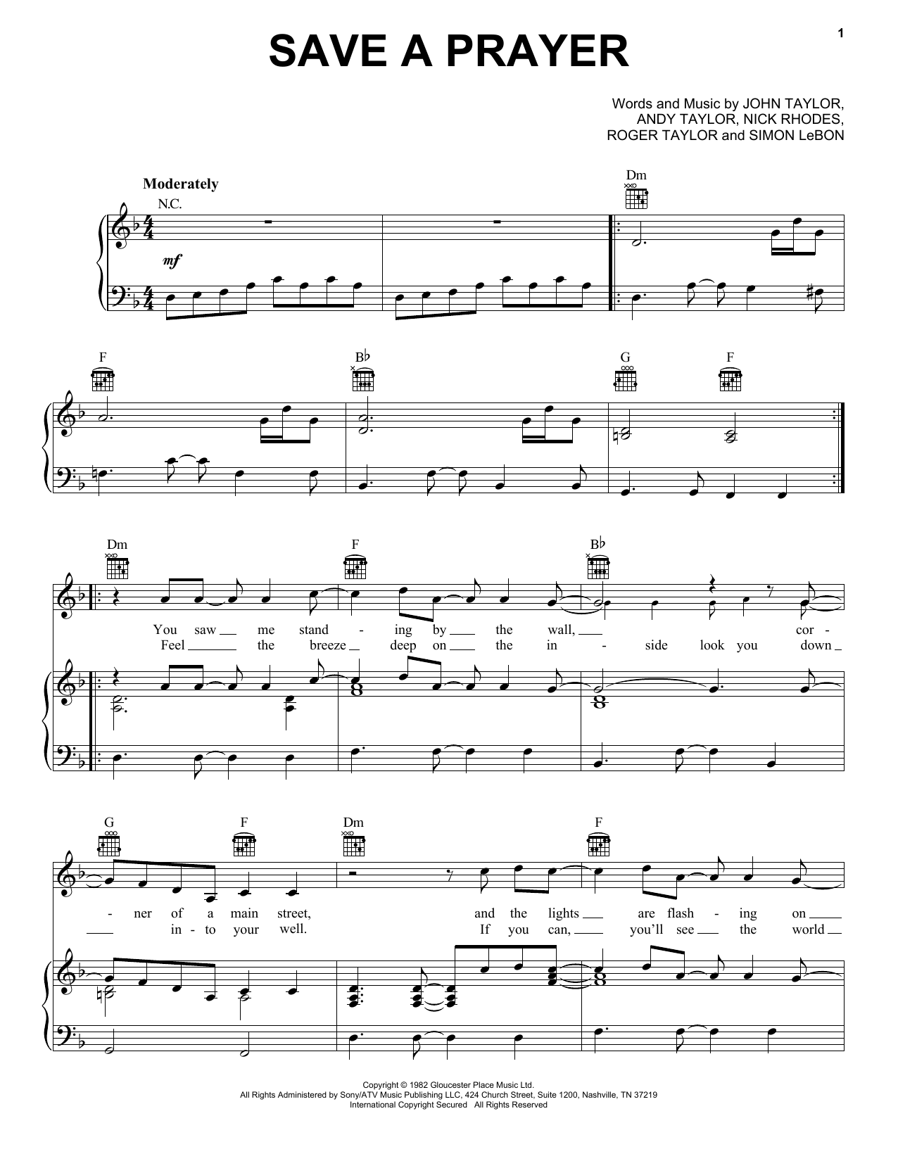 Duran Duran Save A Prayer sheet music notes and chords. Download Printable PDF.