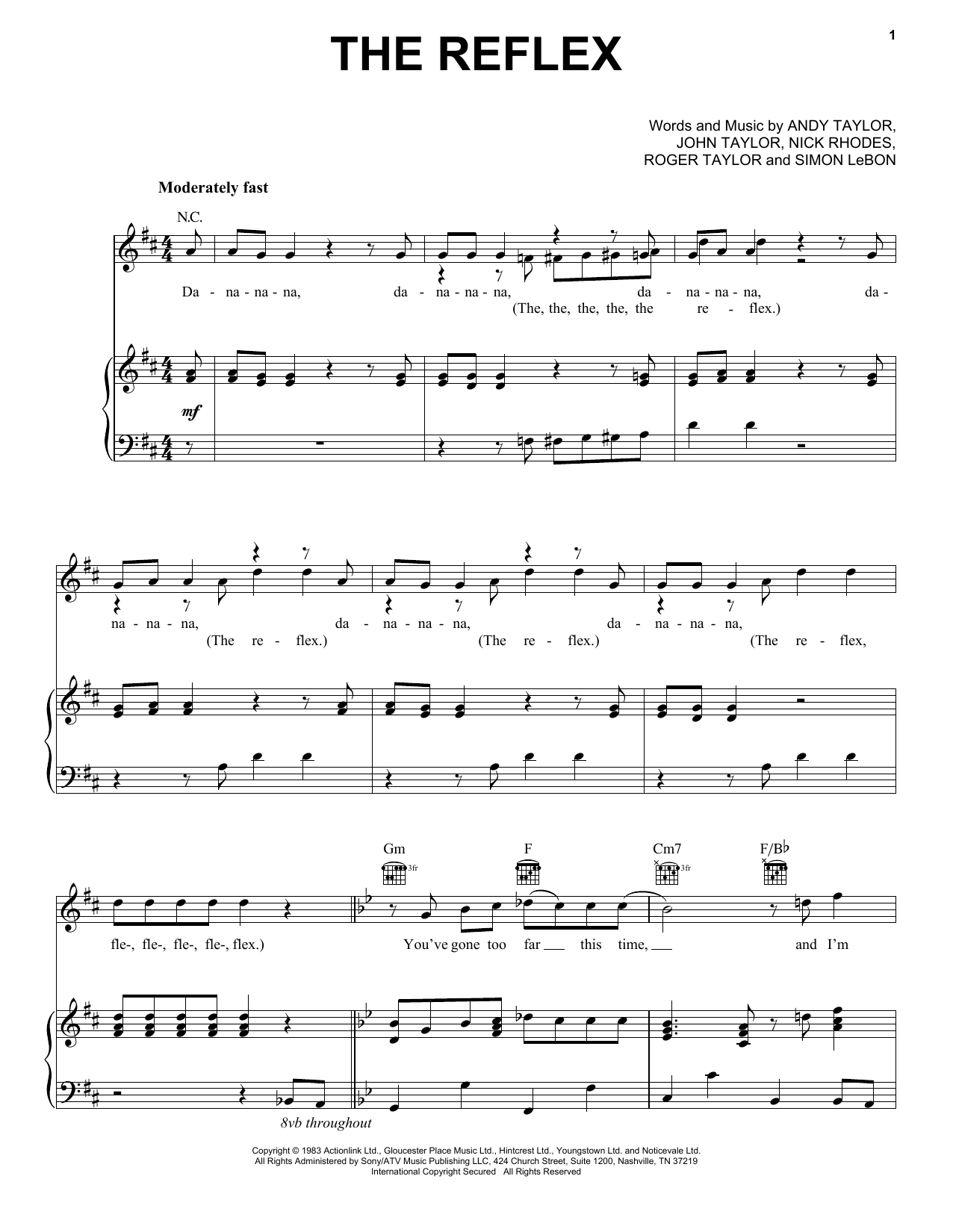 Learn to play Duran Duran The Reflex sheet music for Piano, Vocal & Guitar Chords (Right-Hand Melody) in minutes. Price: 7.8900$ Duran Duran The Reflex sheet music notes and chords arranged for Piano, Vocal & Guitar Chords (Right-Hand Melody)