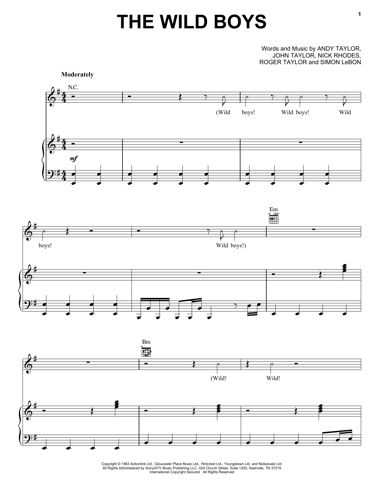 Duran Duran The Wild Boys sheet music notes and chords. Download Printable PDF.