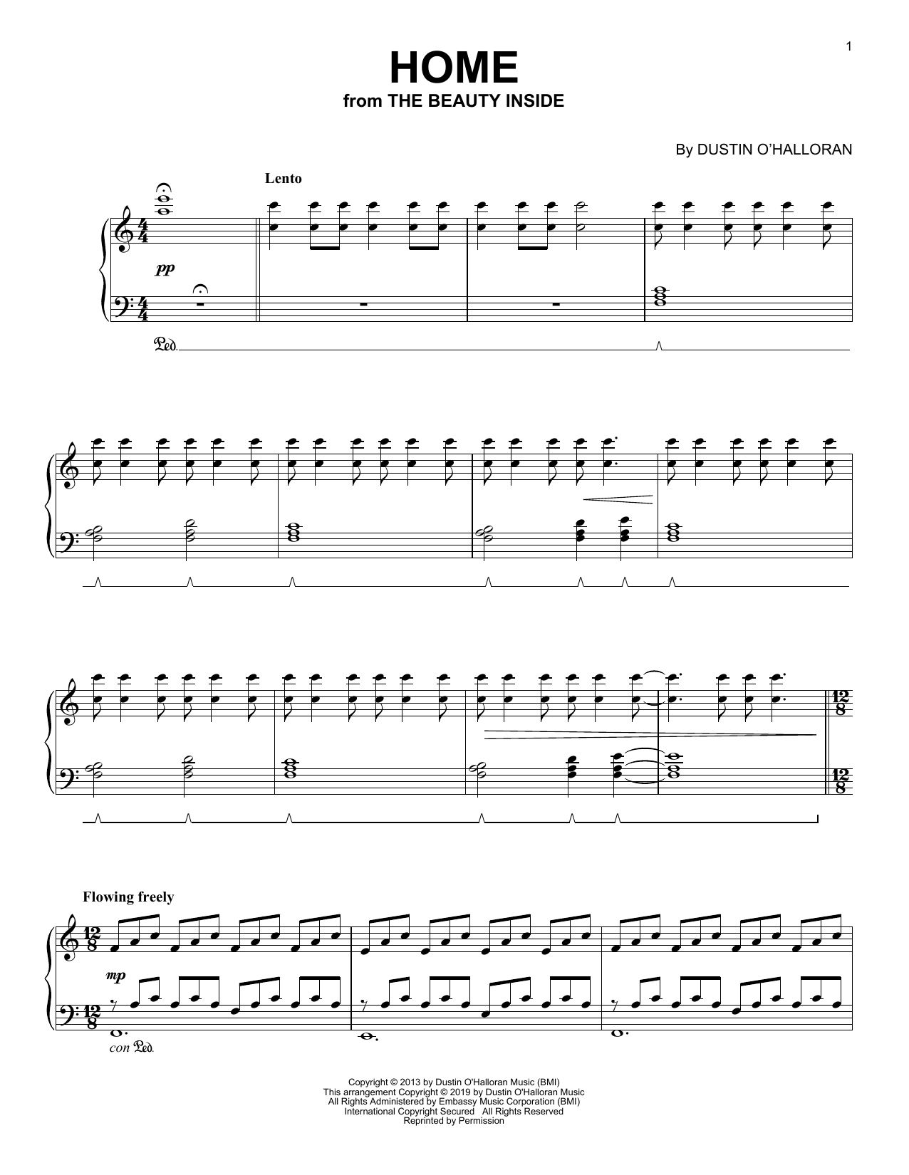 Dustin O'Halloran Home (from The Beauty Inside) sheet music notes and chords. Download Printable PDF.