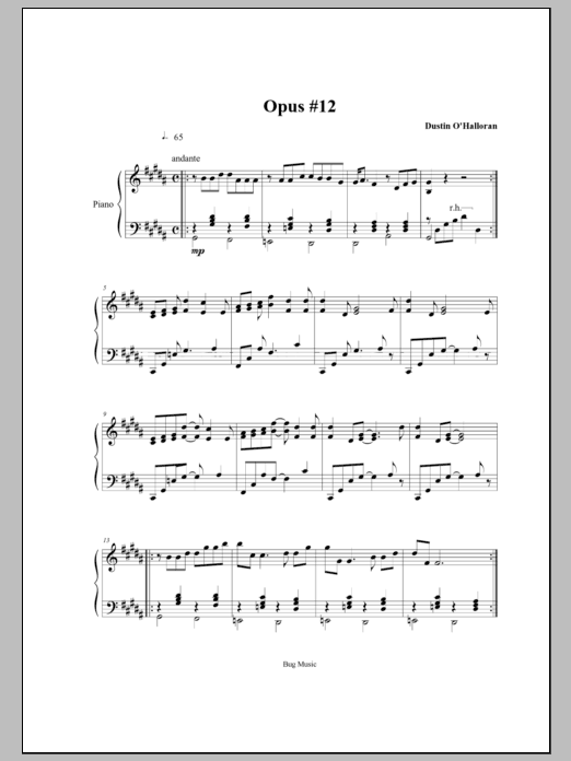Learn to play Dustin O'Halloran Opus 12 sheet music for Piano Solo in minutes. Price: 7.8900$ Dustin O'Halloran Opus 12 sheet music notes and chords arranged for Piano Solo