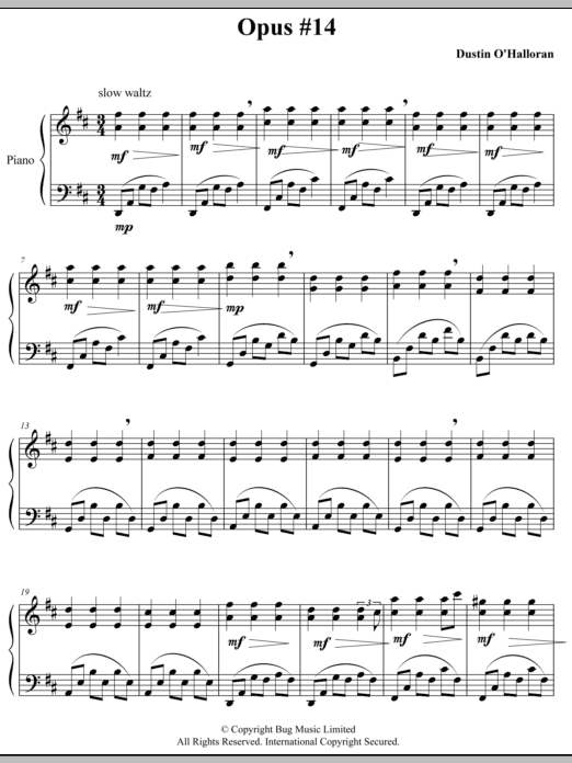 Dustin O'Halloran Opus 14 sheet music notes and chords. Download Printable PDF.