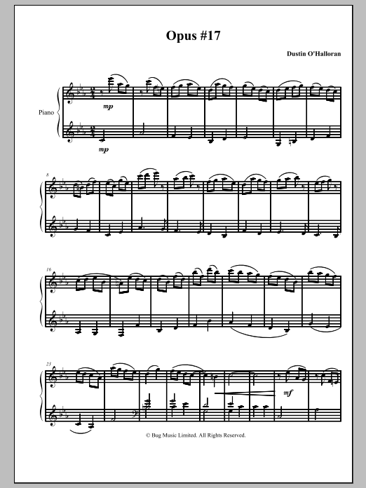 Learn to play Dustin O'Halloran Opus 17 sheet music for Piano Solo in minutes. Price: 7.8900$ Dustin O'Halloran Opus 17 sheet music notes and chords arranged for Piano Solo