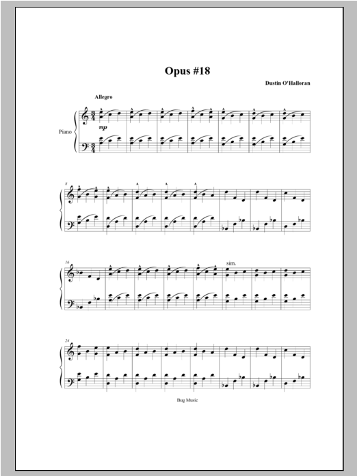 Learn to play Dustin O'Halloran Opus 18 sheet music for Piano Solo in minutes. Price: 7.8900$ Dustin O'Halloran Opus 18 sheet music notes and chords arranged for Piano Solo